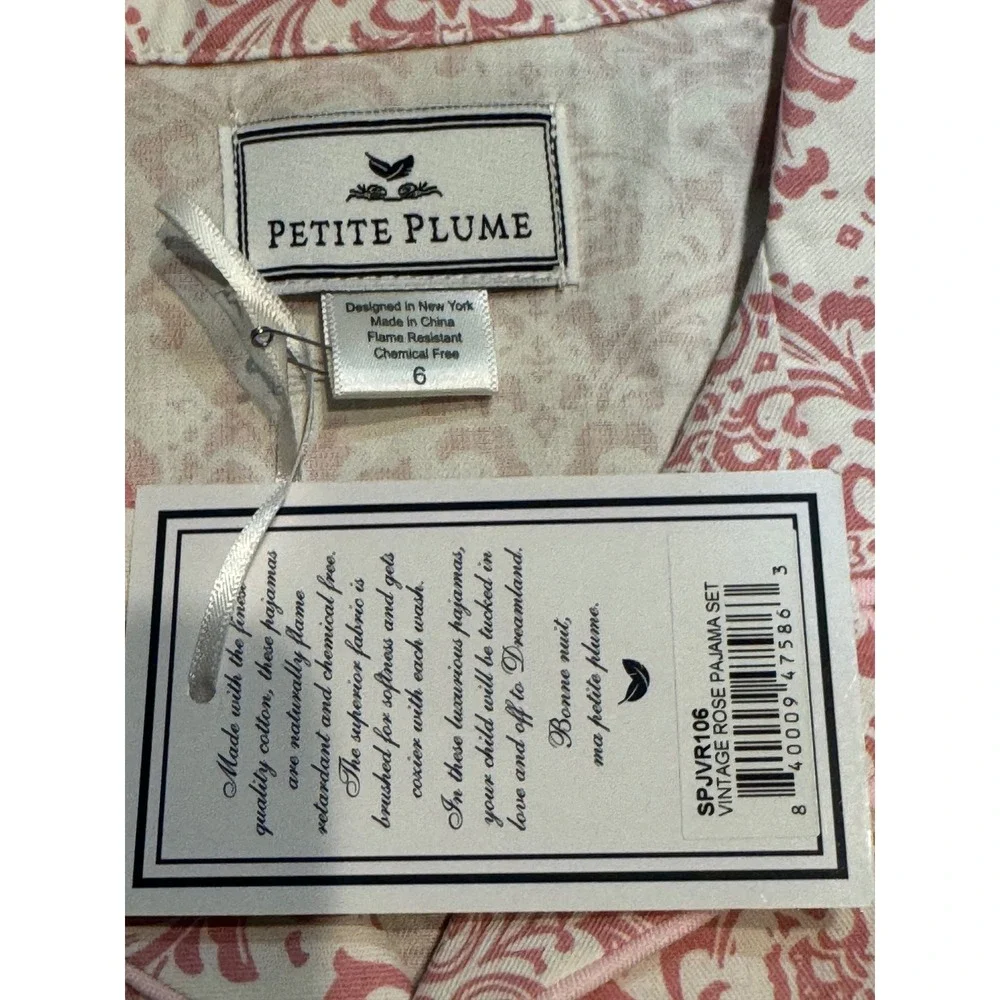 Petite Plume Girls Vintage Rose Pajama Set Pink Damask Cotton‎ Size 6 (C)